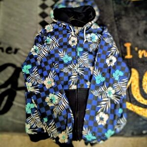 Southpole Authentic Collection Full Zip Hoodie Mens Large Blue Checker Floral